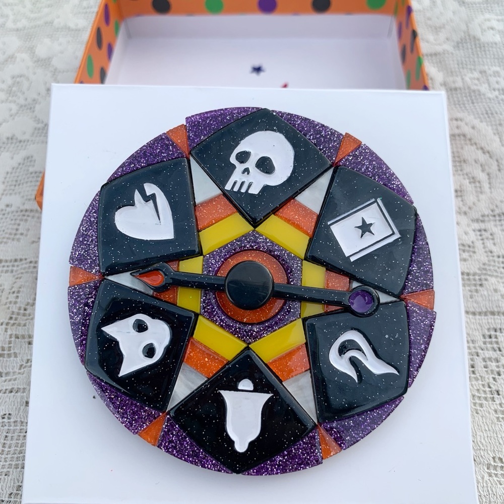 Wheel of Fortune Halloween Brooch Pin by Lipstick & Chrome